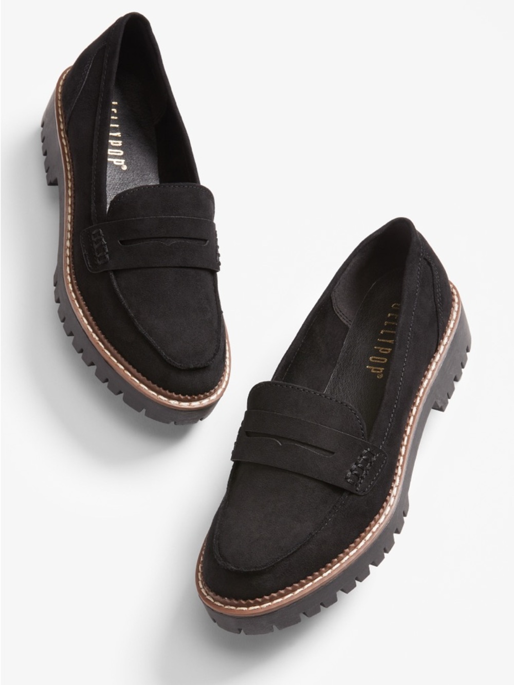 Jellypop Shoes Womens 7.5M Paris Mini Lug Loafers Black Slip On Casual Block